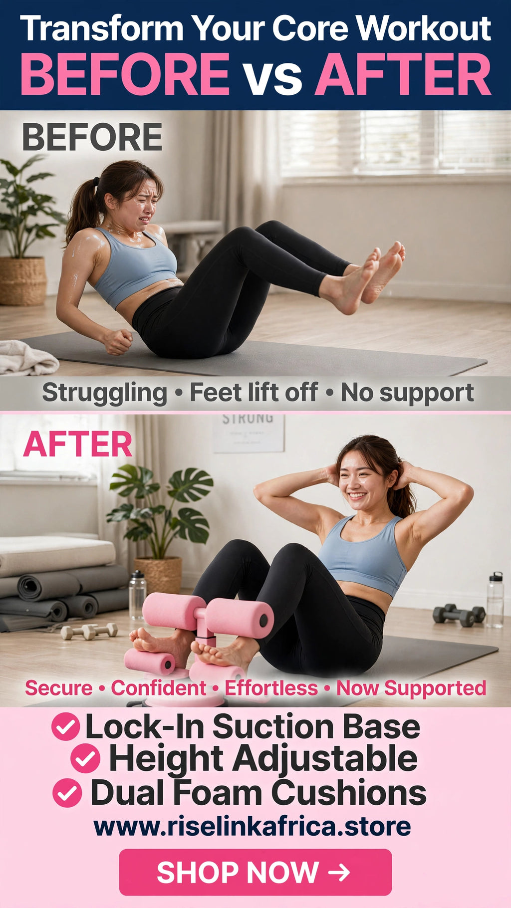 Adjustable Sit-Up Assist Bar with Suction Base