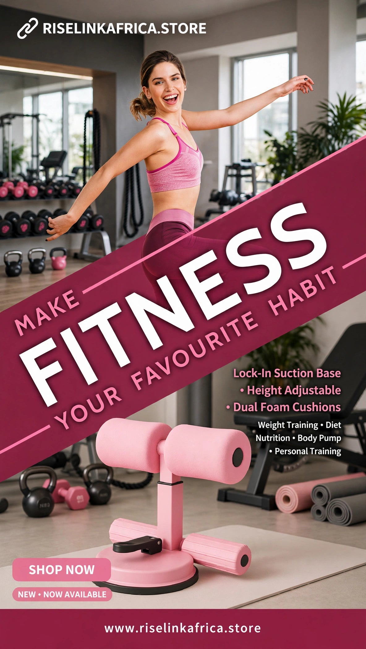 Adjustable Sit-Up Assist Bar with Suction Base
