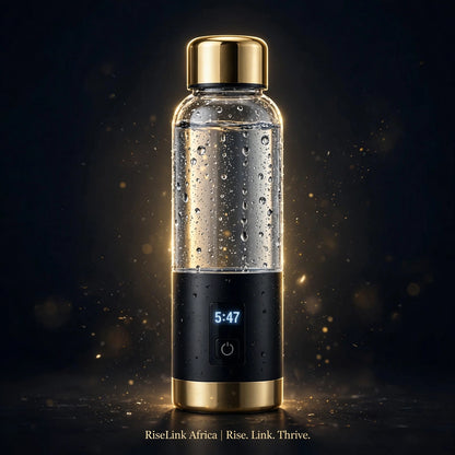 RiseLink Africa Daily Rise Hydrogen Water Bottle | 4000PPB Black Gold Edition | 6min 2000PPB 12min 4000PPB | LED Timer | One-Touch